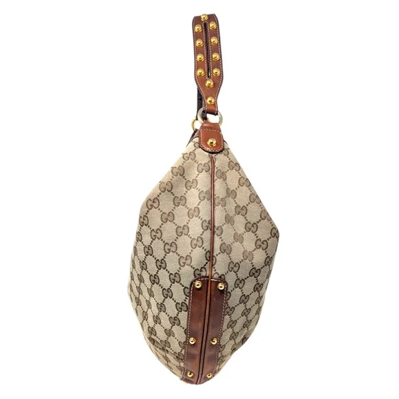 GUCCI Monogram GG Large Biba Studded Hobo Brown - Picture 2 of 12